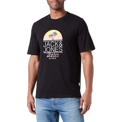 Image of JACK &amp; JONES Men&#039;s Jorcasey Tee SS Crew Neck T Shirt, Black, S
