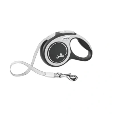 Image of FLEXI New Comfort Retractable Dog Leash (Tape), Ergonomic, Durable and Tangle Free Pet Walking for Dogs Up to 26 lbs, 10 ft, Extra Small, Grey/Black