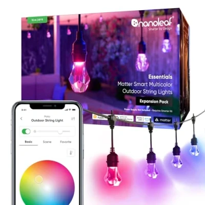 Image of nanoleaf Matter Essentials, 15M Outdoor LED String Lights Expansion Pack (RGBICW) Smart Multicolor with 16M+ Colours, IP65 Waterproof, 20 addressable Bulbs, WiFi, Bluetooth &amp;
