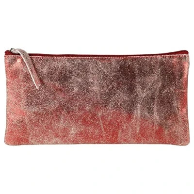 Image of Clairefontaine Ref 410069C Ruby&#039; Suede Flat Pencil Case 22 x 11cm, Made From Genuine Lambskin Leather, Metal Zip With Leather Puller Shiny Red