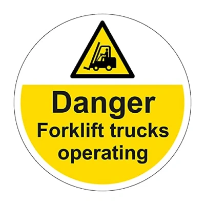 Image of Danger Forklift Trucks Operating Floor Sticker Safety Sign, Hard Wearing Non Slip/Abrasive Lamination, R9 Grade For Slip Resistance, High Strength Adhesive Backing, 400mm Diameter