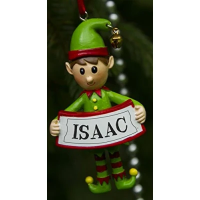 Image of Boxer Gifts Isaac Elf Christmas Tree Decoration Xmas Bauble Ornament Gift One for The Whole Family, Ceramic, Multi Colour, 8 x 4.5 2 cm