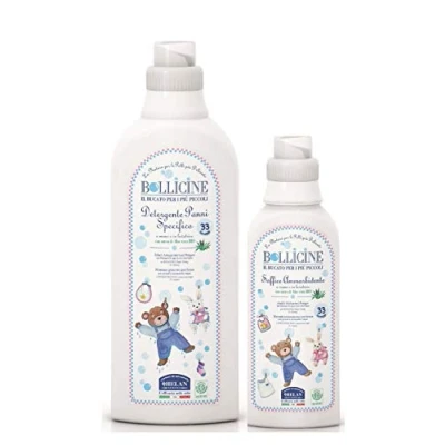 Image of Helan Bollicine Baby Laundry Set with Detergent Liquid for Clothes 1L + Concentrated Fabric Softener Aloe Vera 500 ml Vegan, Ideal Hand &amp; Machine Wash Made in Italy