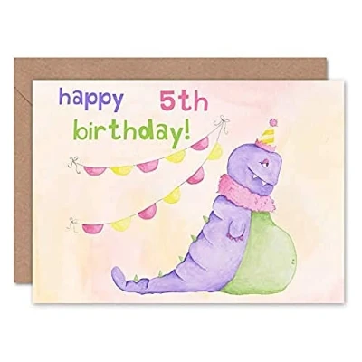 Image of Wee Blue Coo Wild Monsters Marigold 5th Happy Birthday Sealed Greeting Card Plus Envelope Blank inside