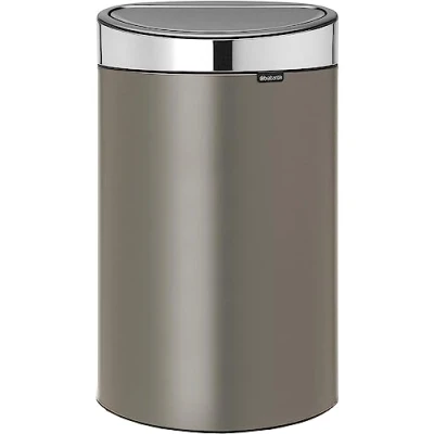 Image of Brabantia 40L Kitchen Touch Bin New (Platinum/Matt Steel Lid) Removable Lid, Soft Open, Flat Back, Easy Clean Rubbish Waste + Bags