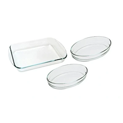 Image of Pyrex Set of 3 Rectangular Dish (1 x 2.6L 35x23cm Oval 2x0.65l 21 13 cm)