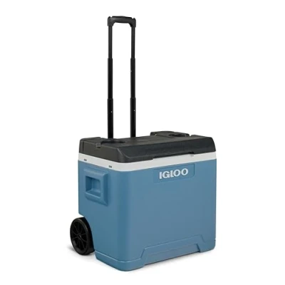 Image of IGLOO IP42 Roller Passive Cool Box 42 L, Ice Blue Thermal with Wheels and Telescopic Handle, for Leisure, Work Camping