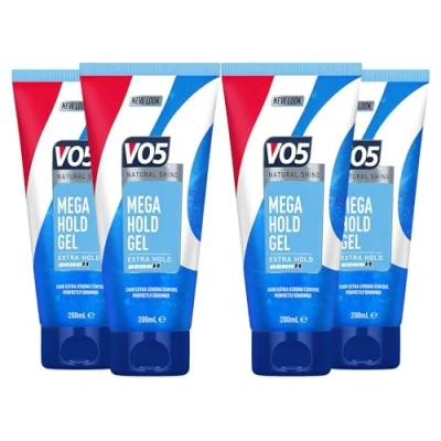 Image of VO5 Mega Hold 24 hour extra strong control Styling Gel for perfectly groomed controlled natural hairstyle 200 ml Multi Buy (4)