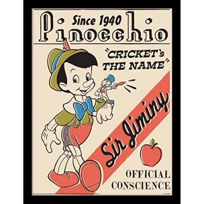 Image of Pyramid International Disney Classics Pinocchio Print Framed Collector&#039;s Edition (Cricket&#039;s The Name Design) 30cm x 40cm Official Merchandise