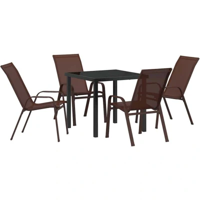 Image of vidaXL 5 Piece Garden Dining Set Brown Textilene and Steel