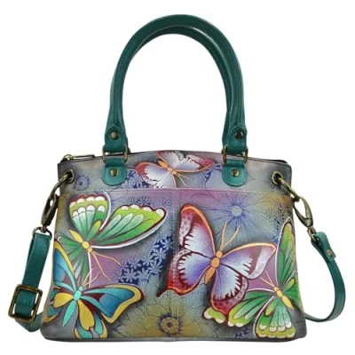 Image of Anna by Anuschka Women&#039;s Hand Painted Genuine Leather Small Satchel, Butterfly Paradise, One Size