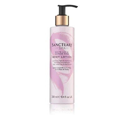 Image of Sanctuary Spa Body Lotion, White Lily &amp; Damask Rose Moisturiser, with Lotus Flower and Vitamin C, Vegan Cruelty Free 250ml