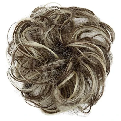 Image of CAISHA Messy Scrunchie Bun Voluminous Wavy Hairpiece Heat resistant Synthetic Fibres Light Brown Blonde Mix G38A