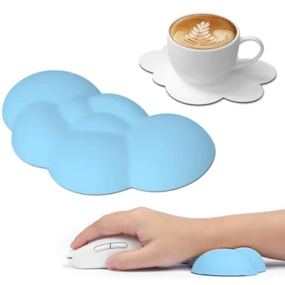 Image of Attack Shark Cloud Mouse Wrist Rest with Coaster,Ergonomic Memory Foam Pad Massage Holes for Relieve Pain,Wrist Support Mouse,Cute Desk Accessory Mouse, Office, Gaming Blue