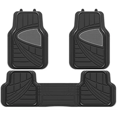 Image of Streetwize SWCM101 Celebrity Deluxe Car Mat Set [Set of 3], Black, Rubber with Full Cross Rear Mat, Anti Slip Backing