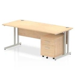 Image of Impulse 1800x800 Desk Maple Top Silver Cantilever Leg+ Mobile Ped