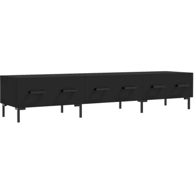 Image of vidaXL TV Cabinet Black Engineered Wood with Iron Legs Contemporary Style Stand, Media Unit, Unit Furnishing for Living Room, Bedroom, 150x36x30 cm