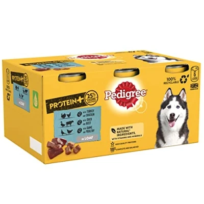 Image of Pedigree Protein Plus Wet Dog Food for Adult Dogs Can Mixed Selection in Loaf 6 x 400 g