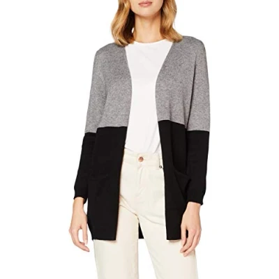 Image of ONLY Onlqueen LONG Cardigan, Women&#039;s, Size: XS, Medium grey melange/black