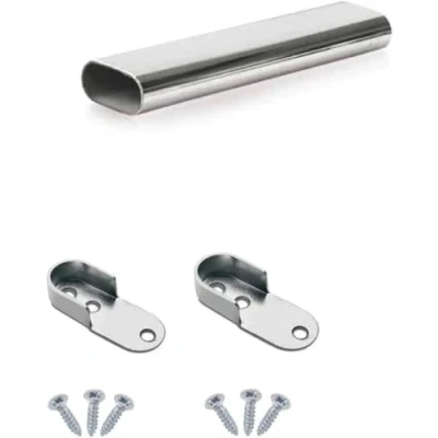 Image of Oval Rail Wardrobe Polished Chrome Hanging Tube Metal Closet Organizer Cut to Size + END SUPPORTS and SCREWS (1000mm (1.0m) 39.4″)