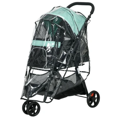 Image of PawHut Dog Pram with Rain Cover Pet Stroller, Foldable Pushchair for Small and Miniature Dogs, Cats Green