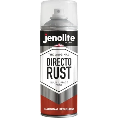 Image of JENOLITE Directorust Gloss Spray Paint CARDINAL RED 400ml Direct To Rust For Metal Multi Surface Wood, Metal, Plastic, Ceramic RAL 3001