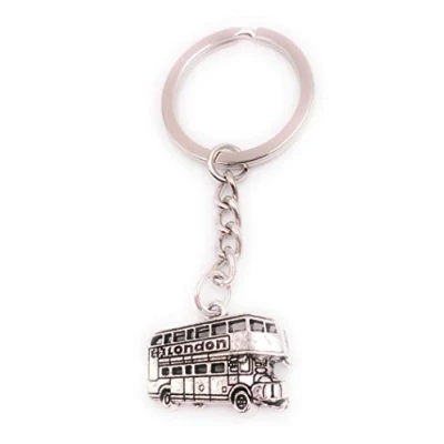 Image of Onwomania Bus London Keyring Metal Lucky Charm in Aluminium Gift Box, Ideal as a Gift, silver, One Size