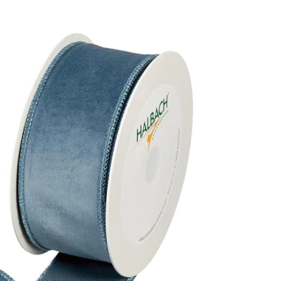 Image of FloristryWarehouse Dusky Blue Christmas Velvet Fabric Ribbon 50mm (2&quot;) Wide on 8m/9yd roll Wired Edge
