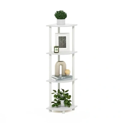 Image of Furinno Turn N Tube 4 Tier Corner Display Rack Multipurpose Shelving Unit, White/White