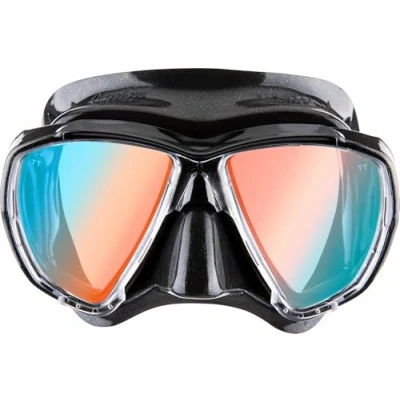 Image of CRESSI Big Eyes Mask Black/Black 380 UV Bluee/Orange Lenses Single for Diving and Snorkelling, Lenses, One Size, Adults