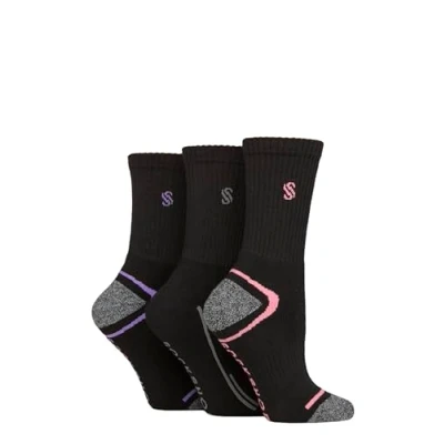 Image of Women&#039;s 3 Pair SOCKSHOP Performance Sport Cushioned Crew Socks Black 4 8