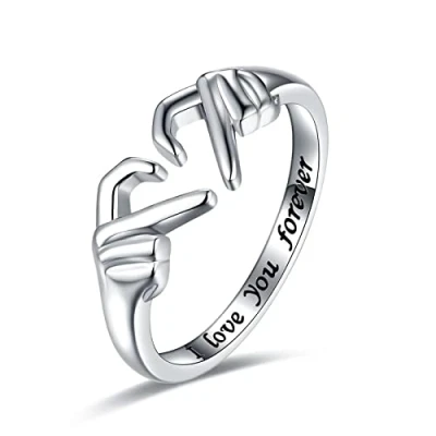 Image of HMOOY Hand Heart Claddagh Ring,Adjustable Love Rings for Women lovers Couple Promise Jewelry Men Friendship Wrap Around