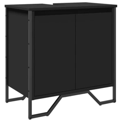Image of vidaXL Black Bathroom Sink Cabinet Storage Vanity Unit Engineered Wood, 60x35x60 cm, Modern Undersink Cupboard