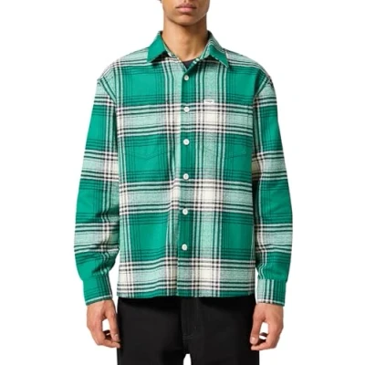 Image of Wrangler Men&#039;s Frayed Plaid Shirt, Ultramarine Green, XL