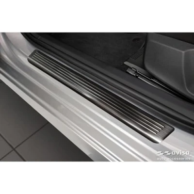 Image of Black Inox door sill protectors compatible with Skoda Octavia IV Sedan/Kombi 2020 &#039;Lines&#039; 4 pieces