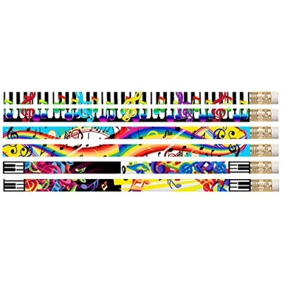 Image of 12 x Mega Music HB Pencils with Erasers. Perfect Class Gift/Present. Party bag filler
