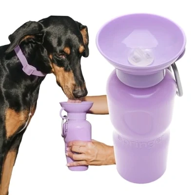 Image of Springer Dog Water Bottle 625ml Leak Proof &amp; Portable Drinking for Walking and Travel Patented Bowl Design, Ideal Gift, BPA Free As Seen on Shark Tank Lilac