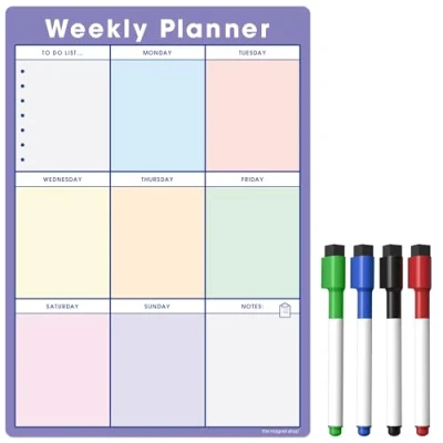Image of TMS A3 Weekly Planner and Organiser Customisable Whiteboard for Organising Your Week, Tasks, to Do List, Shopping Meal Planning. Home, Office, School with 4 Free Magnetic Dry Wipe Pens