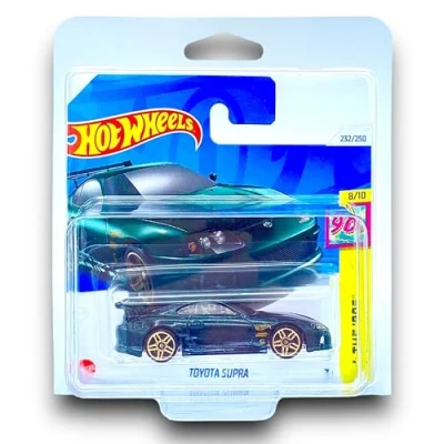Image of Hot Wheels Toyota Supra (Metallic Dark Green) 8/10 HW: The &#039;90s 2024 232/250 (Short Card) includes a KLAS Car Keeper Protector Case HTB09