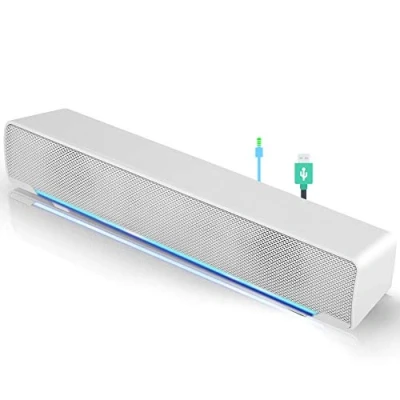 Image of Mini portable USB Wired soundbar Music Player Bass surround Soundbox speaker with 3.5 mm audio plug for desktop, laptop, TV, smartphone, tablet PC, MP3, MP4 and more(white)