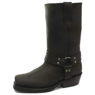 Image of Grinders Ladies Leather Abilene Brown Cowboy Western Slip On Harness Hi Boots (8 UK / 41 EU)