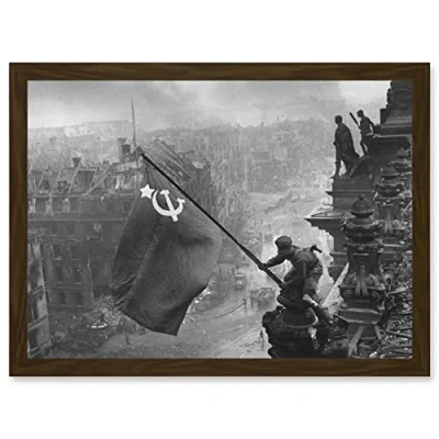 Image of Artery8 Khaldei War WWII USSR Soviet Flag Over Reichstag Berlin Photo Artwork Framed Wall Art Print A4