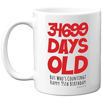 Image of 95th Birthday Mug Gift for Men Women Him Her 34699 Days Old Funny Adult Ninety Five Fifth Happy Present Dad Mum Grandma Nan Great Grandad, 11oz Ceramic Dishwasher Safe Mugs