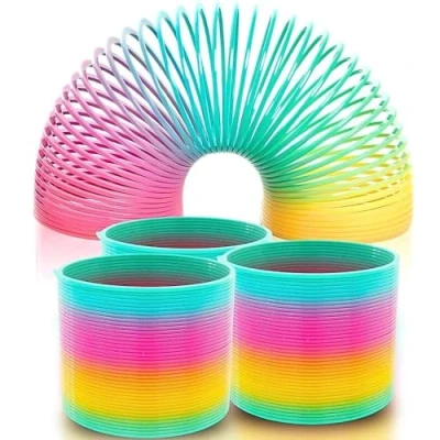 Image of Rainbow Round Plastic Spring Toy Pack of 8 Multicolor Coil Slinkies for Kids, Fun and Engaging Playtime