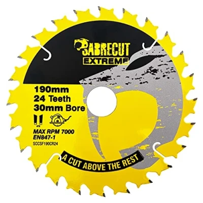 Image of 1 x SCCSF190CR24 SabreCut 190mm 24T 30mm Bore Circular Saw Blade Compatible with Dewalt Makita Milwaukee and Many Others