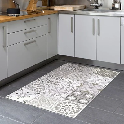Image of Vinyl PVC Floor Mat Non Slip Protection Cement Tile Inspiration Hand Washable Thickness 2.2 mm 60 cm x 100 Shades of Grey