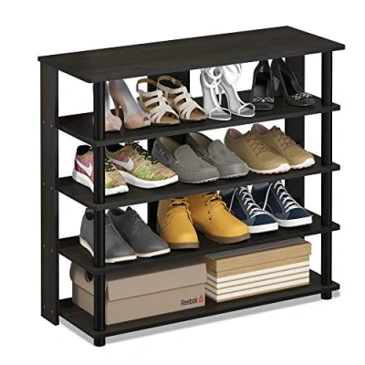 Image of Furinno Turn N Tube 5 Tier Wide Multi Storage Shoe Rack, Espresso/Black