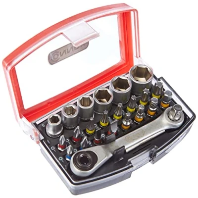 Image of Connex COXB973925 Bit/Socket Wrench Set with Ratchet Box, Multi Colour, of 25 Piece