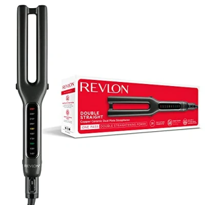 Image of Revlon Double Straight Straightener (Dual Plate Design, Advanced Copper Ceramic Technology, LED Display, Smart Heat Memory System, 10 Settings up to 235C) RVST2204UK, Black