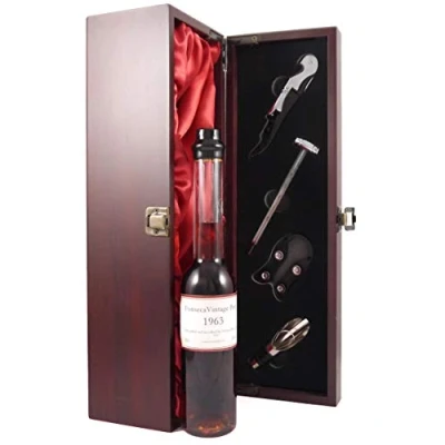 Image of Fonseca 1963 Vintage Port (Decanted Selection) 20cls in a silk lined wooden gift box with four wine accessories 1 x 200ml